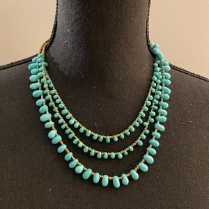 Teal and gold tiered statement necklace
